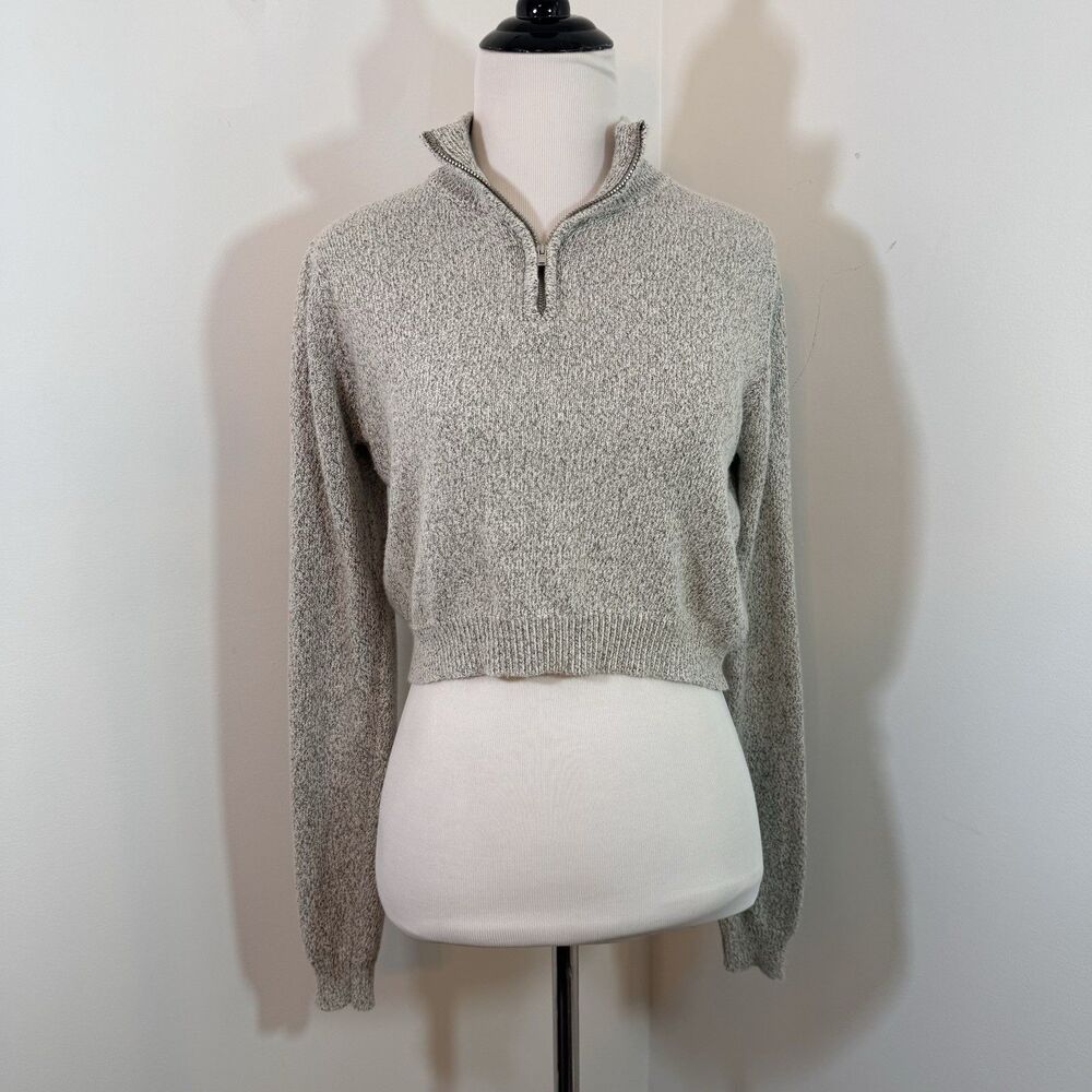 Brandy Melville Noelle Gray Quarter Zip Sweater S Cropped Pullover